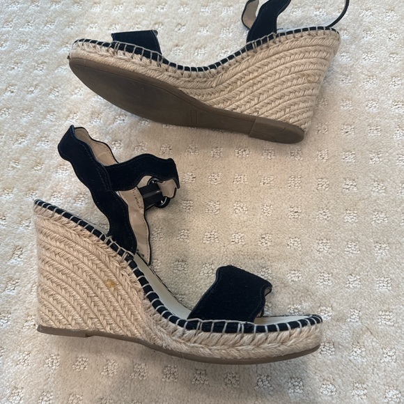 Marc Fisher Black Suede Scallop Espadrille Wedge Sandals Size 10M - Picture 6 of 11